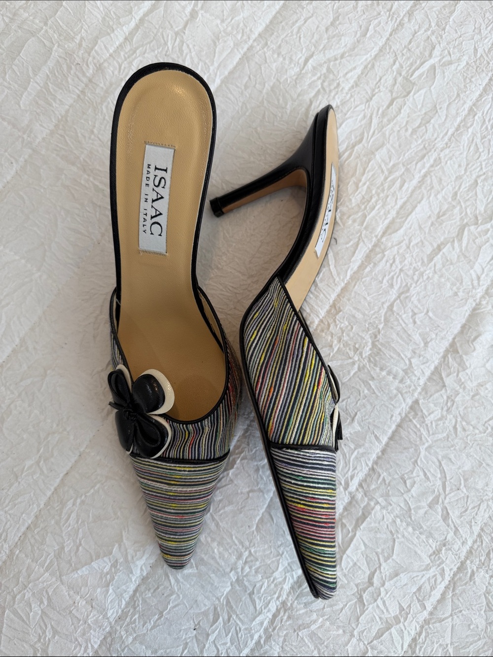 Isaac Mizrahi Black Trim Multicolor Striped Pointed-Toe Mules